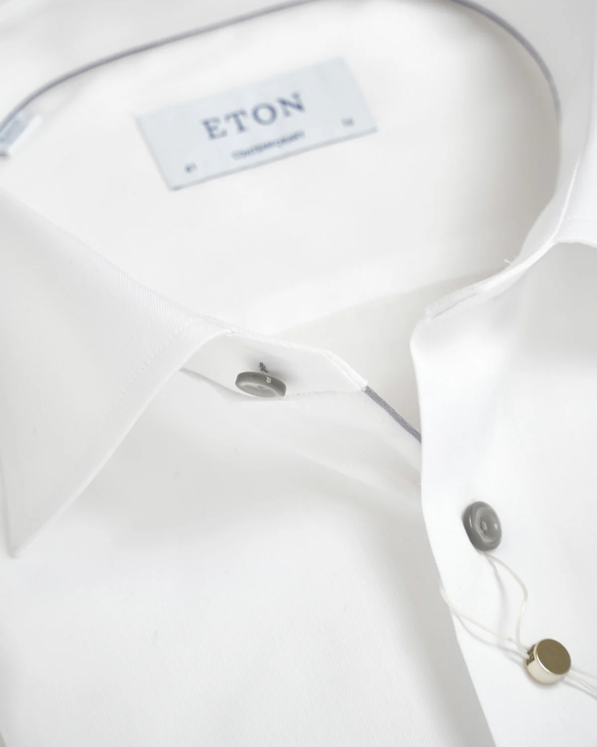 Signature White Twill Contemporary Shirt With Grey Buttons - Image 4