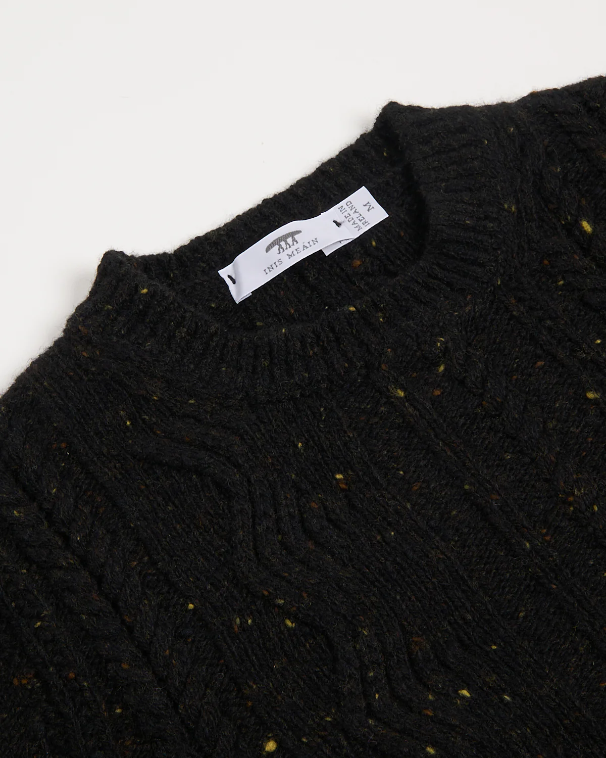 Black Donegal Wool-Cashmere Aran Ridges Cableknit Crewneck Sweater - Image 3