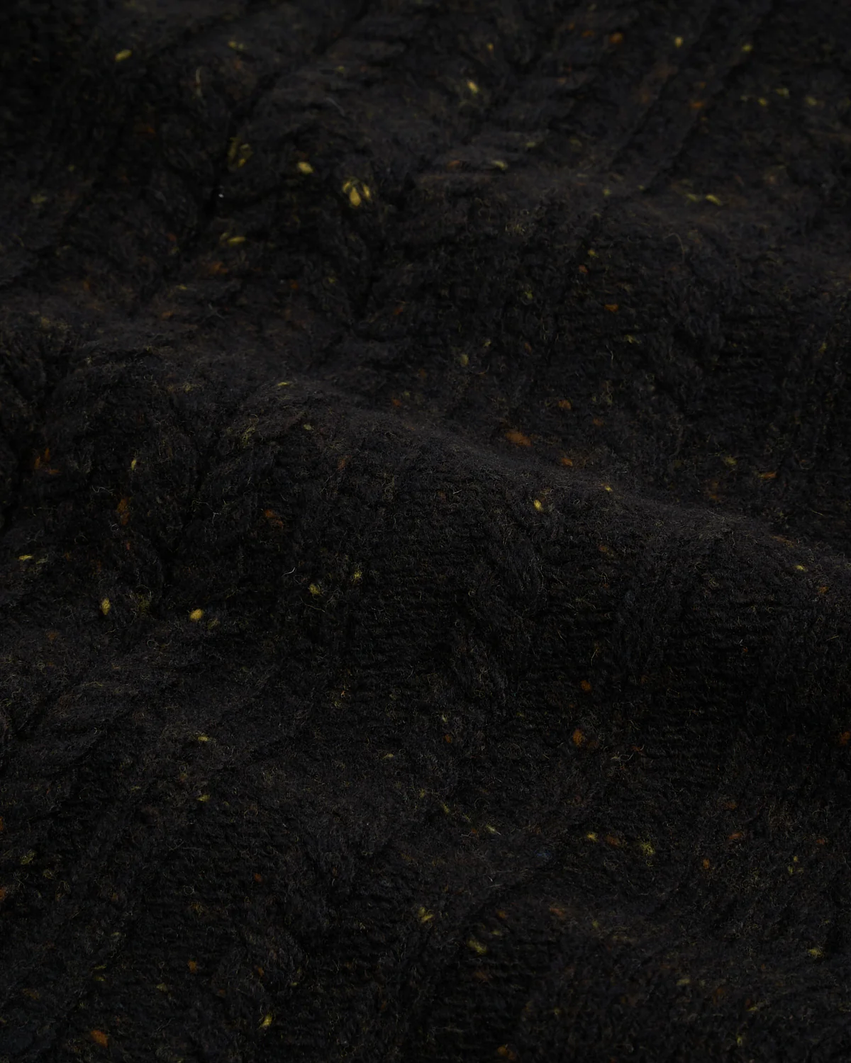 Black Donegal Wool-Cashmere Aran Ridges Cableknit Crewneck Sweater - Image 5