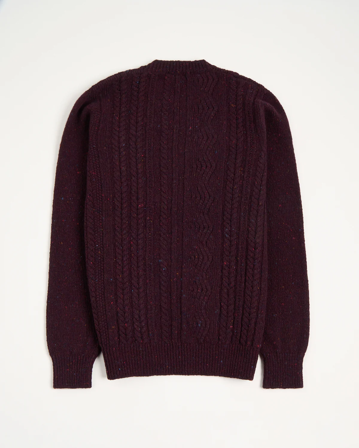 Burgundy Donegal Wool-Cashmere Aran Ridges Cableknit Crewneck Sweater - Image 3