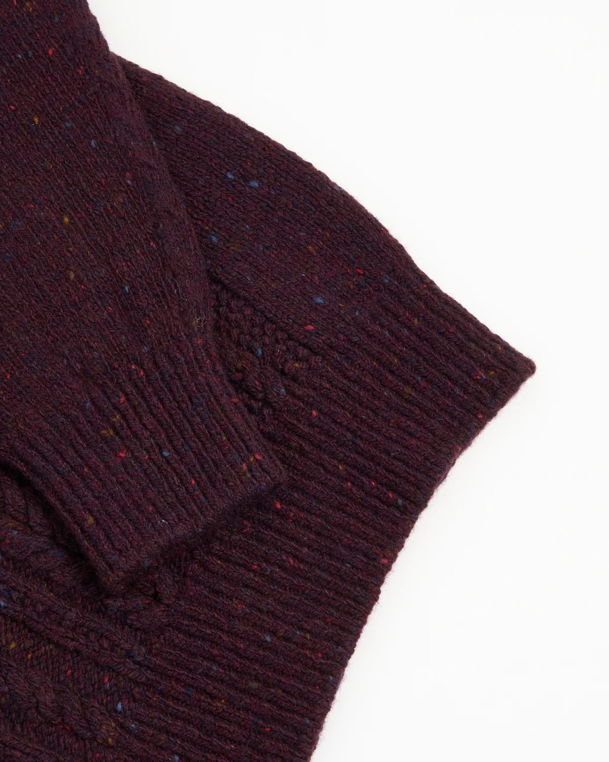 Burgundy Donegal Wool-Cashmere Aran Ridges Cableknit Crewneck Sweater - Image 4