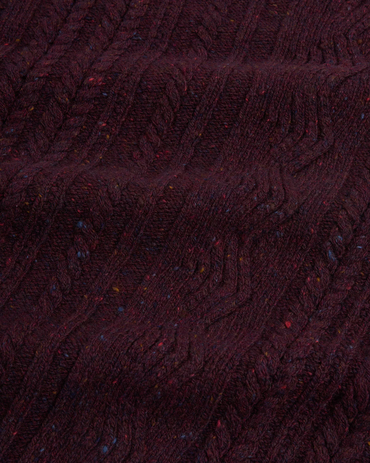Burgundy Donegal Wool-Cashmere Aran Ridges Cableknit Crewneck Sweater - Image 5