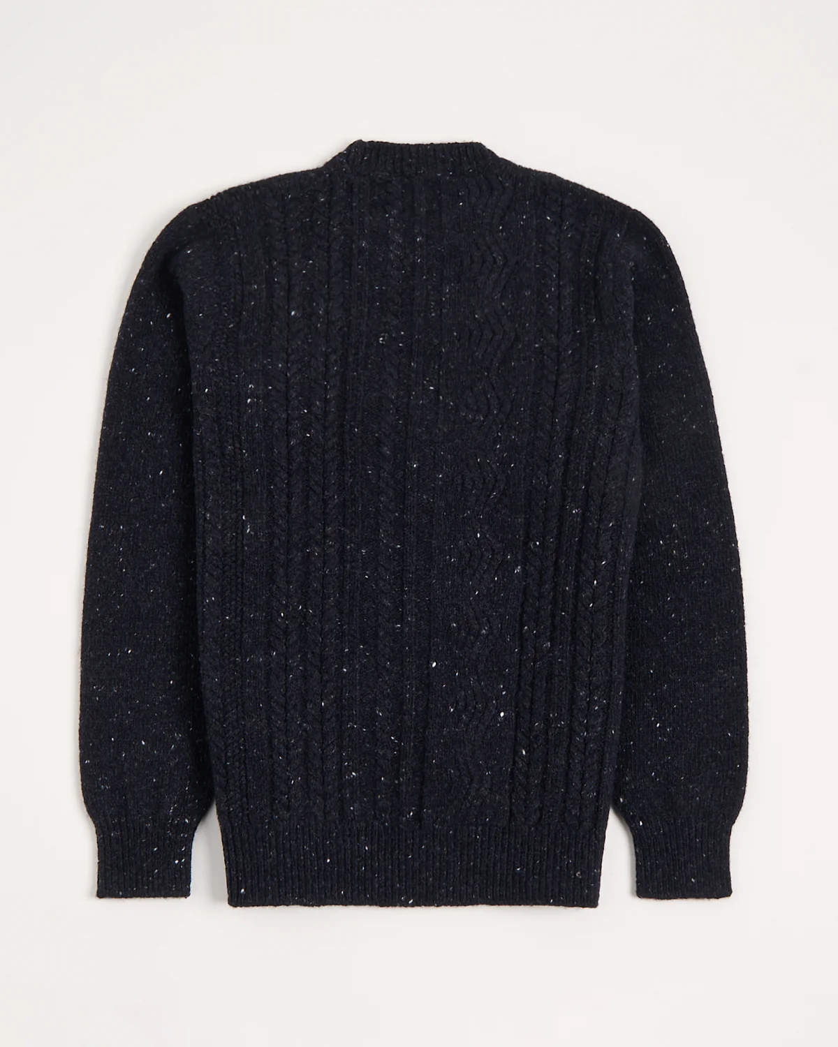 Navy Donegal Wool-Cashmere Aran Ridges Cableknit Crewneck Sweater - Image 3