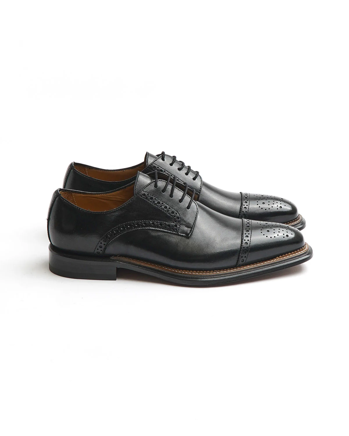 Black Calf Brogued Cap Toe Derby Dress Shoe - Image 3