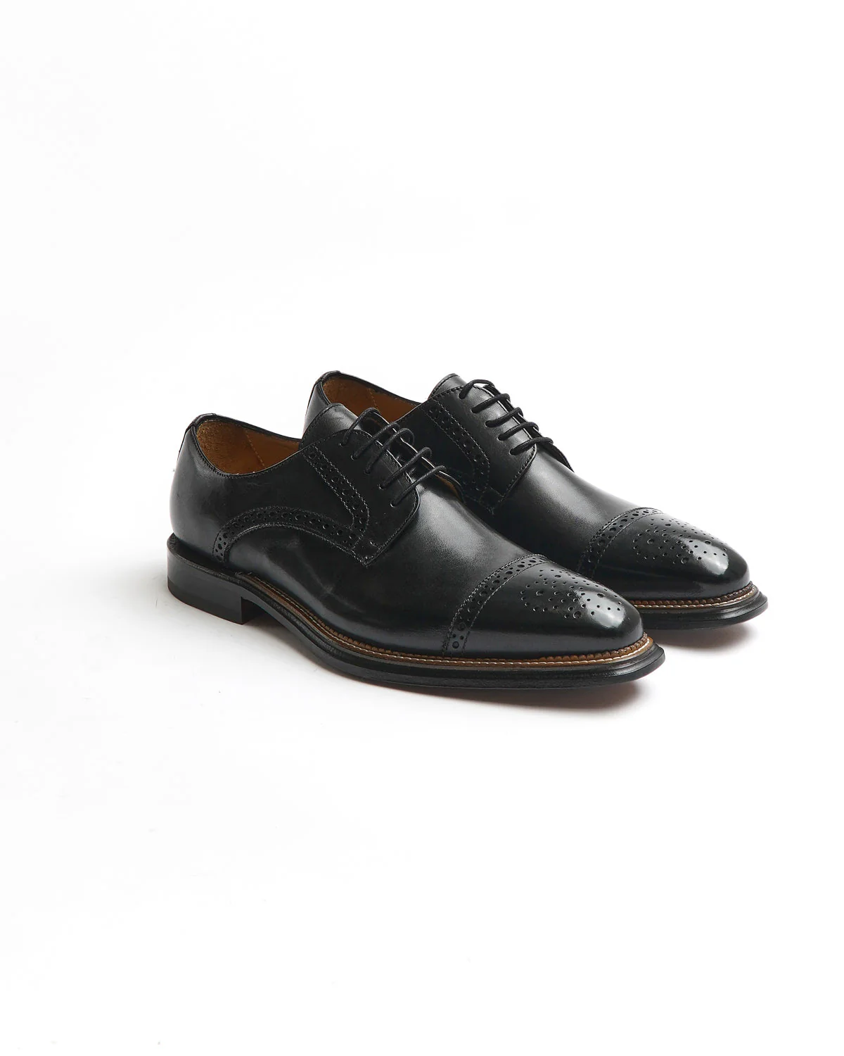 Black Calf Brogued Cap Toe Derby Dress Shoe - Image 5