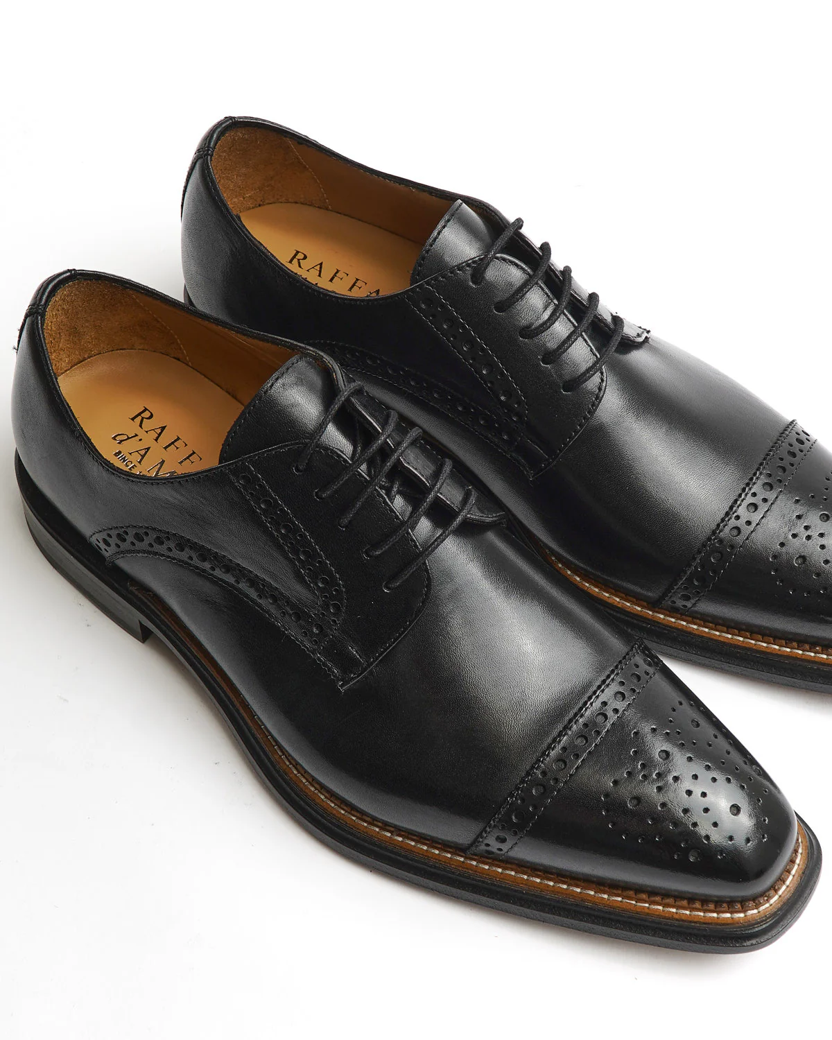 Black Calf Brogued Cap Toe Derby Dress Shoe - Image 6