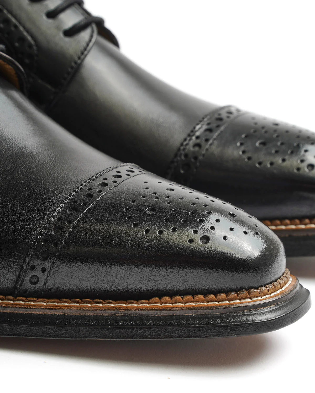 Black Calf Brogued Cap Toe Derby Dress Shoe - Image 7